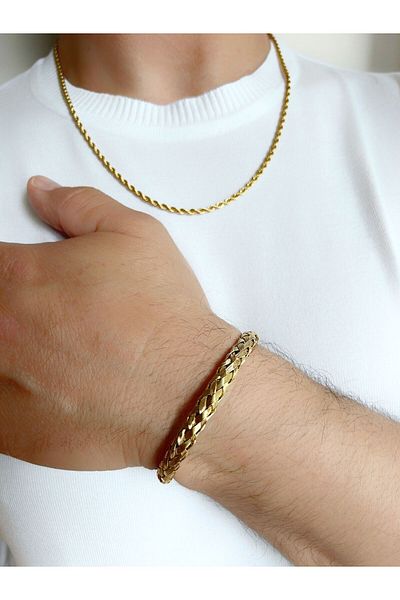axexuar Real Steel - Gold Yellow Twist Necklace, Handcuffs and Bracelet