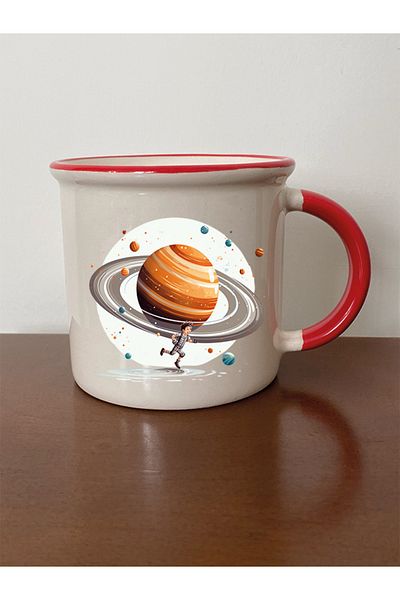 lili hediyelik Red Ceramic Tea and Coffee Cup - Gift for Lover with Children in Space