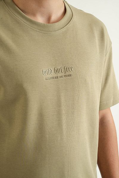 bombe Khaki Men's Oversize Set - Plain Printed T-Shirt and Shorts Set