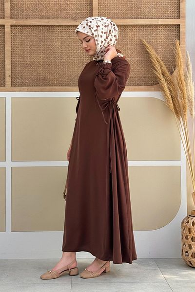 Bym Fashion Καφέ Φόρεμα - Λεπτομερής γραβάτα, Μοντέλο 6015