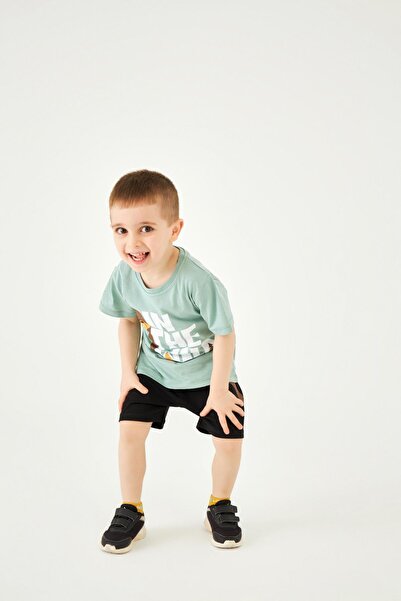 Perendi Boy's Camping Printed Shorts Set - Çağla