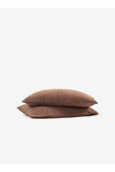 GİNETEKS 2 τεμάχια 50x70 Natural 100% Cotton Muslin Μαξιλαροθήκες - Συσκευασία 2 στρώσεων