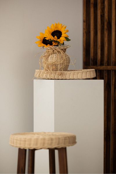 Maison Avf Rattan Handmade Vase Organizer - Spoon Holder and Basket Basic (Set of 2)