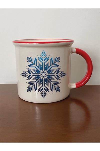lili hediyelik Red Ceramic Tea and Coffee Cup - With Snowflake, Mouth Mug Gift, for Lover