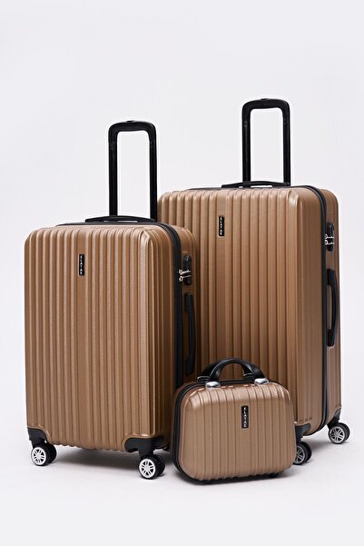 ELATAE 3'lü Kırılmaz Valiz Seti Valiz Büyük - Orta Boy Ve Makyaj 1020