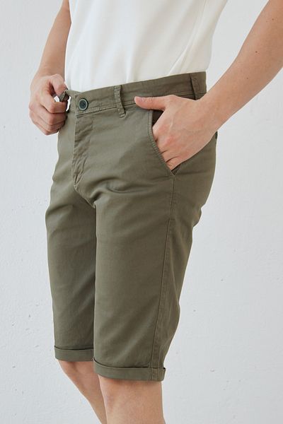 RAVANELLI Ανδρικό σορτς Chino από βαμβακερό σκούρο Khaki Slim Fit Gabardine