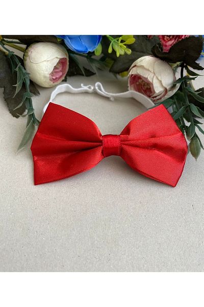 ÖZÖZ BEBE Boy's Satin Red Bow Tie with Adjustable Elastic