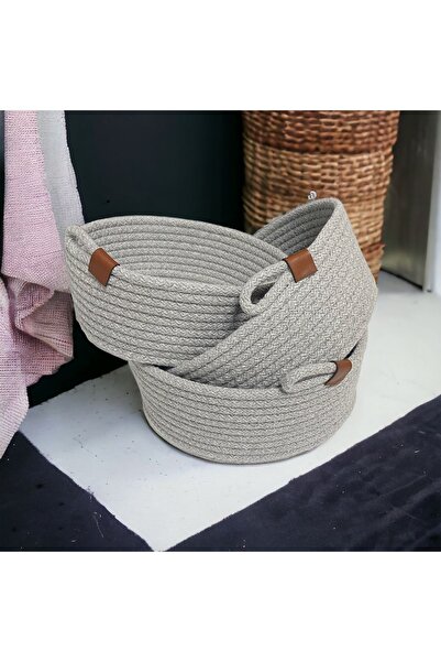 COSMICLINE Set de coșuri din răchită gri, lucrate manual, 3 bucăți, accesorii pentru casă, organizator pentru bucătărie și baie