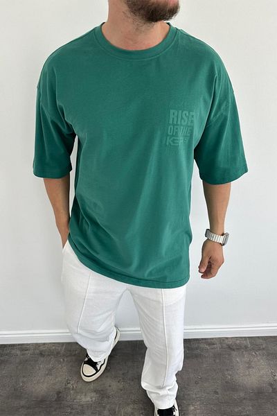 MADZEYMODA Ανδρικό μπλουζάκι με λαιμόκοψη με λαιμόκοψη μεγάλου μεγέθους, πράσινο μπλουζάκι