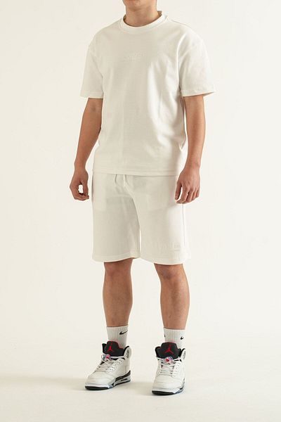 bombe Men's White 2-Piece Set Plain Printed Oversize Comfort Relaxed Fit T-Shirt Shorts Set