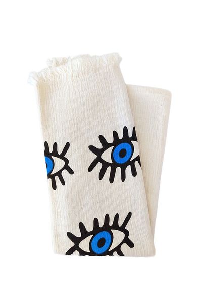 Peştanoz Muslin Peshtemal, Blue Eye Printed Pattern, Φυσικό 100% Βαμβάκι 100x180, Πετσέτα θαλάσσης, Πετσέτα μπάνιου