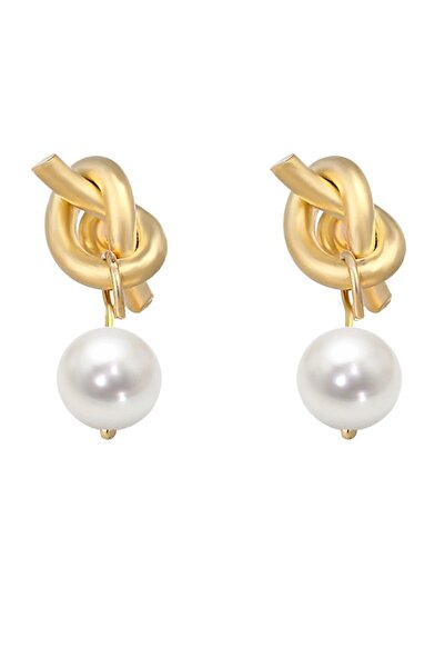 MRK أقراط نسائية ذهبية متدلية من اللؤلؤ بعقدة ذهبية