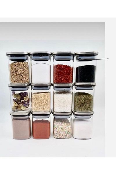 Kitchen Pembelia 250 ml Square Borosilicate Glass - Set of 12 Spice Dispensers with Metal Stainless Lid