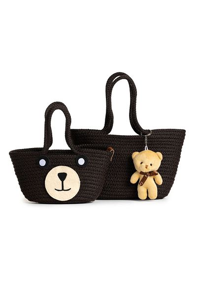 NOTHING Set of 2 Mini Braided Teddy Bear Mother and Child Bags with Keys