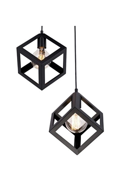 Lambadar Rustik Retro Model Geometrik Sarkıt Metal Küp Avize