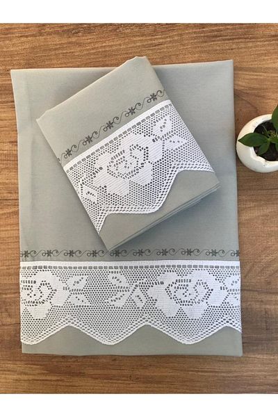 Çeyiz Bahçesi Rose Piccolo Lace 2-Piece Pillow Case Gray