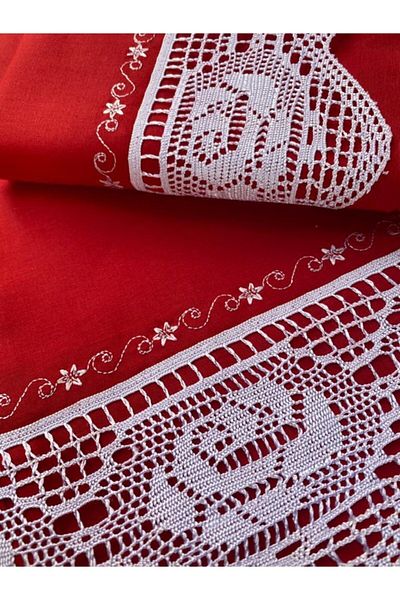 Çeyiz Bahçesi Pique Lace Red Sheet Set
