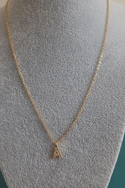 BB wikiki A Harfli Altın Kaplama Zirkon Taşlı Kolye