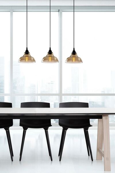 Lambadar Special Model Üçlü Siyah Dikdörtgen Modern Füme Camlı Sarkıt Avize