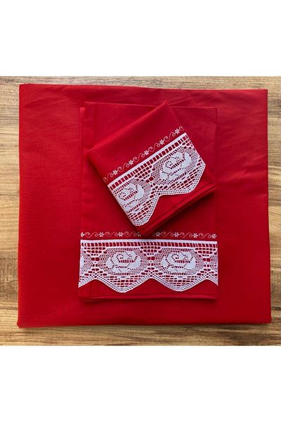 Çeyiz Bahçesi Pique Lace Red Sheet Set