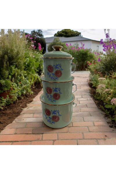 ÖY ELİSAM Emaye Kova 1,5 - 2,5 -3,5 Litre 3 Parça Bakraç Yoğurt Bakliyat Seti 14 - 16 - 18 Cm