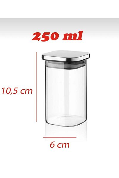 Pembelia Life 250 ml Square Borosilicate Glass - Set of 12 Spice Dispensers with Metal Stainless Lid