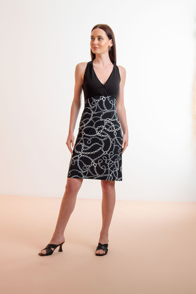 Laranor Ασπρόμαυρο βισκόζη με διπλό γιακά μεταξωτό φόρεμα