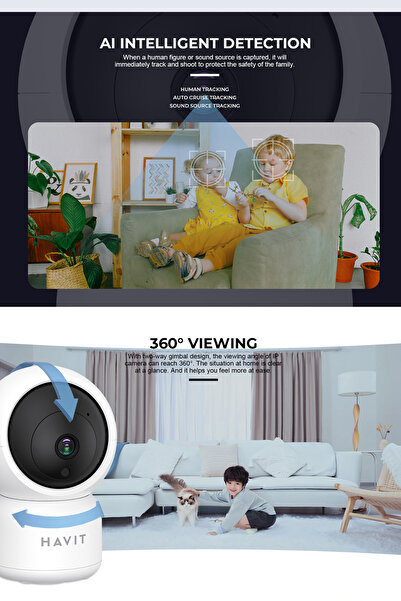 Havit Ipc30 Smart 360° 2k Gece Görüşlü Ip Kamera ( Türkiye Garantili) Wifi Kablosuz Ev Kamerası