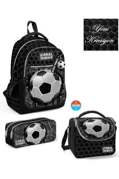 Coral High Kids Football Patterned Three-Compartment Set of 3 Bags