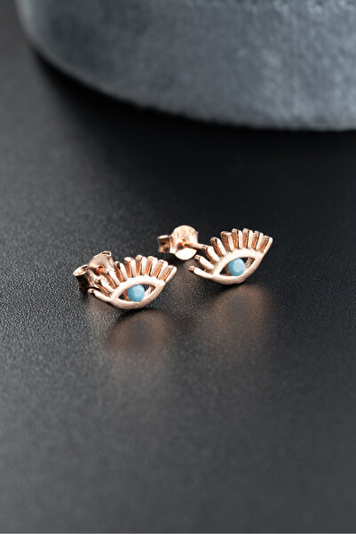 Nereze 925 Ayar Gümüş Rose Kaplama Minimal Göz Küpe