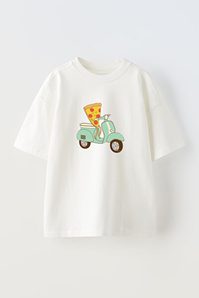 NMG TEKSTİL تي شيرت قطني أبيض كبير الحجم مطبوع عليه سكوتر بيتزا للجنسين