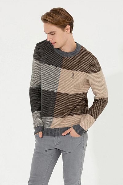 U.S. Polo Assn. Ανδρικά πλεκτά U.S. POLO O λαιμός - Comfort Fit Grey Melange Design G081SZ0TK.000.1454399 Olaha 086