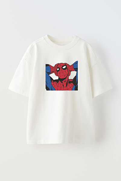 NMG TEKSTİL تي شيرت محبوك من القطن باللون الأبيض للجنسين مطبوع عليه Spiderman...