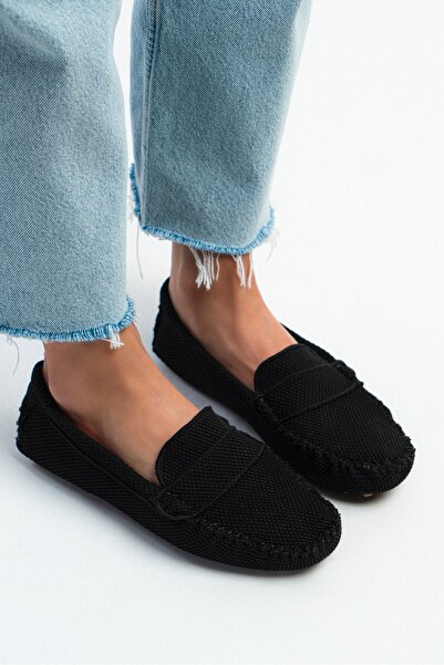 NİŞANTAŞI SHOES Pletené kožené baleríny Astoria Černé - ženy s plochou podrážkou