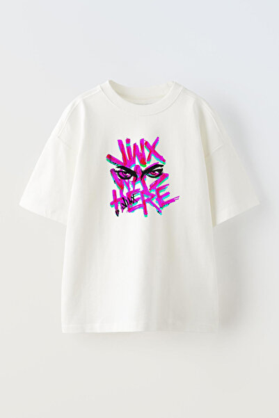 NMG TEKSTİL Μπλουζάκι Jinx We Here Printed Unisex Λευκό Oversize βαμβακερό μπ...
