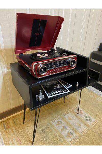 Lernan Group Retro Plak Ve Pikap Sehpası Siyah Renk Siyah Ayak