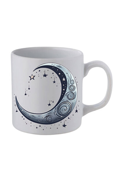 lili hediyelik White Gray Moon Printed Ceramic Tea and Coffee Gift Cup