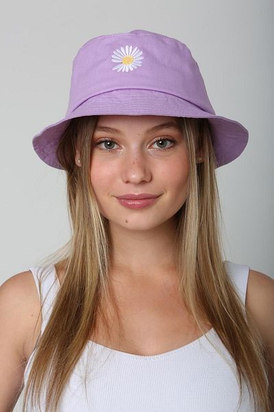 Saria Moda Lilac Bucket Women's Hat - Daisy Embroidery Detail