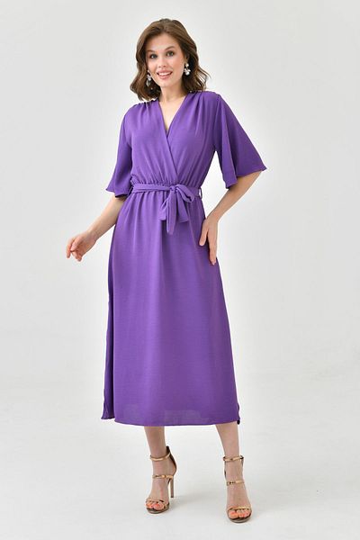 vuvutasarım Aerobin Fabric - Διπλό γιακά και ζωσμένο ελαστικό μίντι φόρεμα μέσης 097