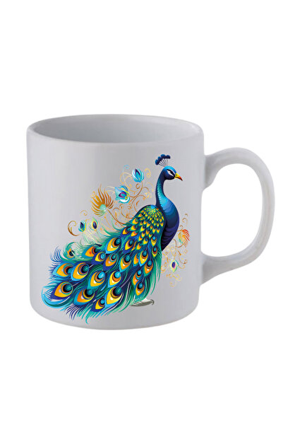 lili hediyelik كوب شاي وقهوة من السيراميك الأبيض - طاووس، هدية ملونة للحبيب