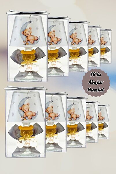 Tiem Concept Hediye Kutulu Kişiye Özel Gri Süslemeli Ayıcık Baskılı Abajur Mu...