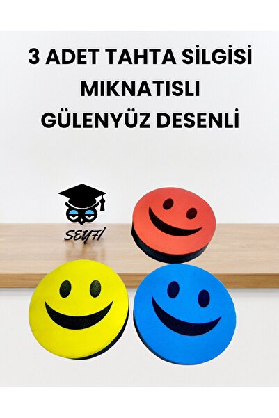 SEYFİKİRTASİYE Manyetik Tahta Silgisi 3 Adet Mıknatıslı Beyaz Yazı Tahtası Silgisi Tebeşir Silgisi