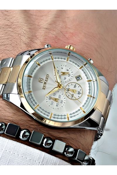 Reward Gold Silver Men's Wristwatch and Bracelet Gift Set