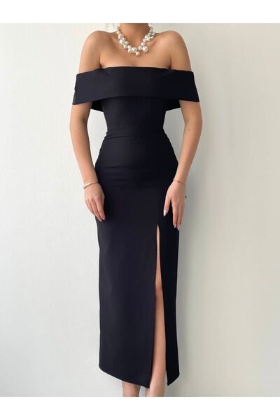 Afiş Butik Rochie neagră cu decolteu barcă