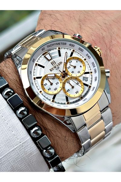 Reward Men's Silver Colored Steel Band Wrist Watch - 2 Years Warranty + Bracelet Gift