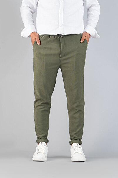 bombe Pánské kalhoty Khaki Elastic Waist Slim Fit Flexibilní Lycra Basic Cotton Jogger