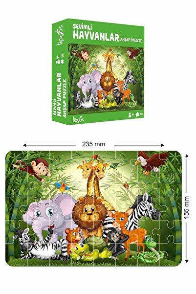 LİPYOS Sevimli Hayvanlar, Aslan Fil 40 Parça Mini Ahşap Puzzle
