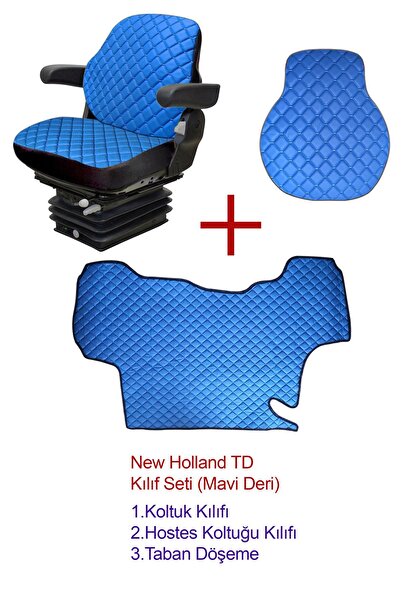 Binbir Trend New Holland TD Grubu Traktör Koltuk Kılıfı ve Döşeme Seti-Mavi Deri