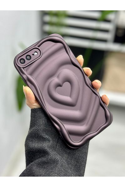 Go Aksesuar حافظة سيليكون 3D غير لامع بنقشة قلب غير لامع متوافق مع آي فون 7 بلس و8 بلس