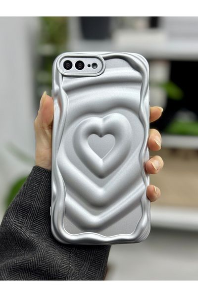 Go Aksesuar Iphone 7 PLUS AND 8 PLUS Compatible 3d Matte Heart Embossed Silicone Case